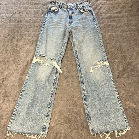 Zara Distressed Wide Leg Denim Jeans,SZ 6 Same Day Ship 💅🏾📦❤️ - Picture 1 of 10